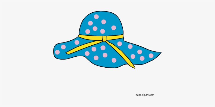 Blue And Pink Summer Hat With Poka Dots Clip Art - Blue, transparent png #1631944