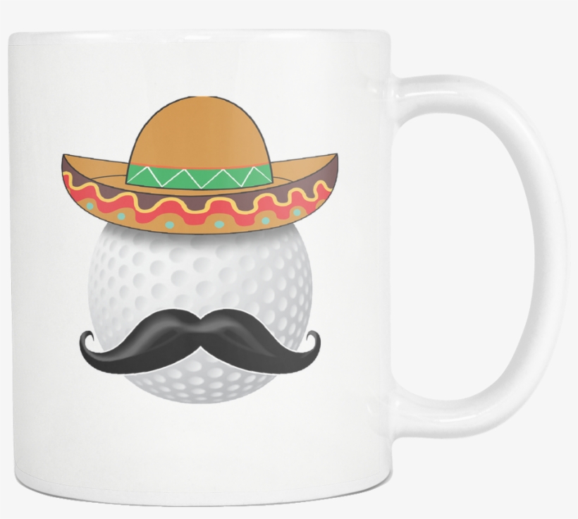 Clip Black And White Funny Golf Ball Mustache Sports - Coffee Cup, transparent png #1635756