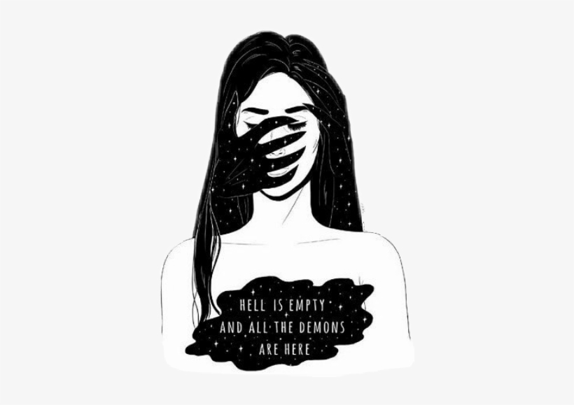 Tumblr Girl Sad Alone Depressed Blackandwhite Hell - Depression Drawings, transparent png #1637985