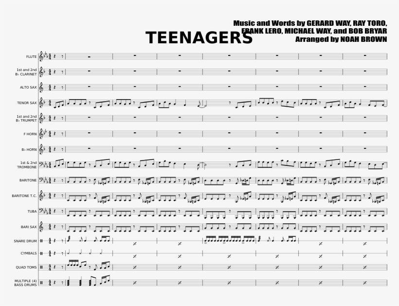 Teenagers Sheet Music Composed By Music And Words By - Gerard Way, transparent png #1639225