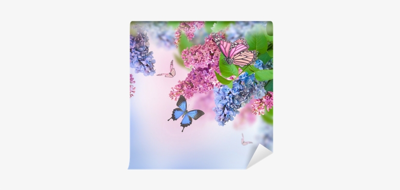 Branch Of Lilac Blue And Pink Butterfly Wall Mural - 50th Birthday Gift For A Woman. 1967 Birth Year Necklace., transparent png #1640195