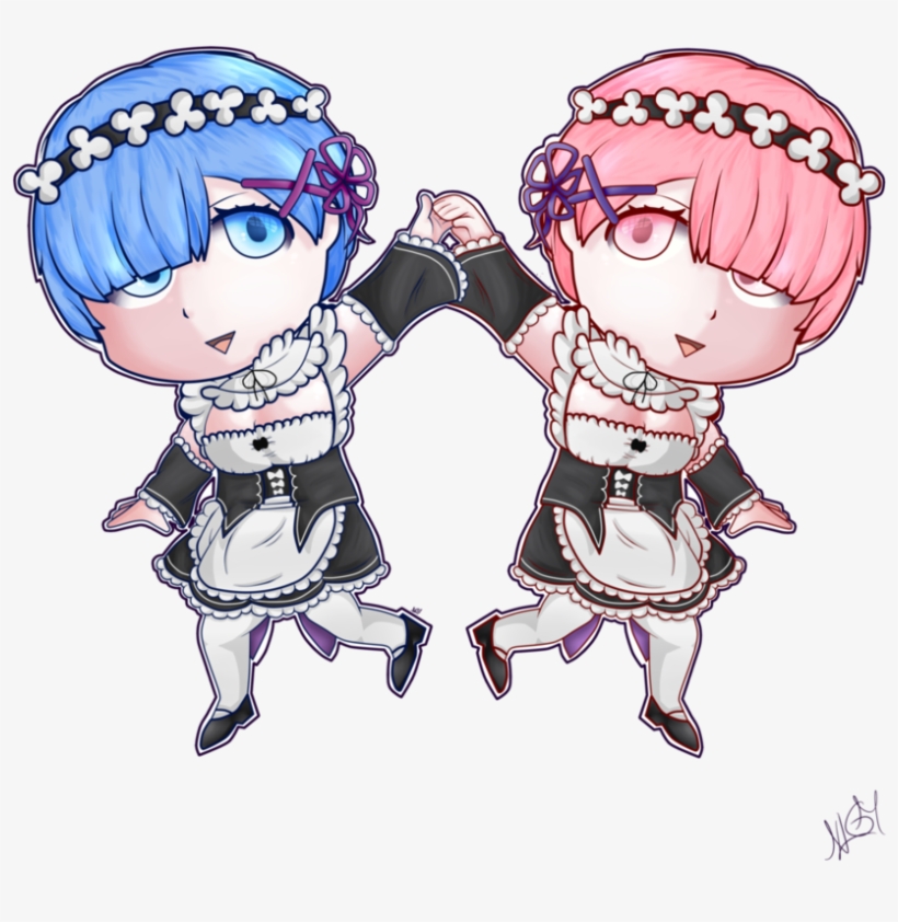 Zero// Rem And Ram-chibi Fan Art By Xon3dlx On Deviantart - Ram Chibi Re Zero, transparent png #1645523