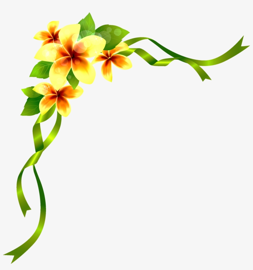 Brush Flower Drawing - Corner Flower Border Designs - Free Transparent