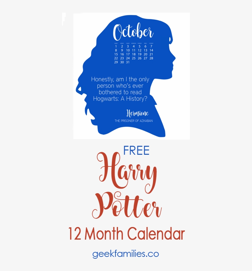 Calendar Displays The Silhouettes Of Harry, Hermione, - Calendar, transparent png #1648450