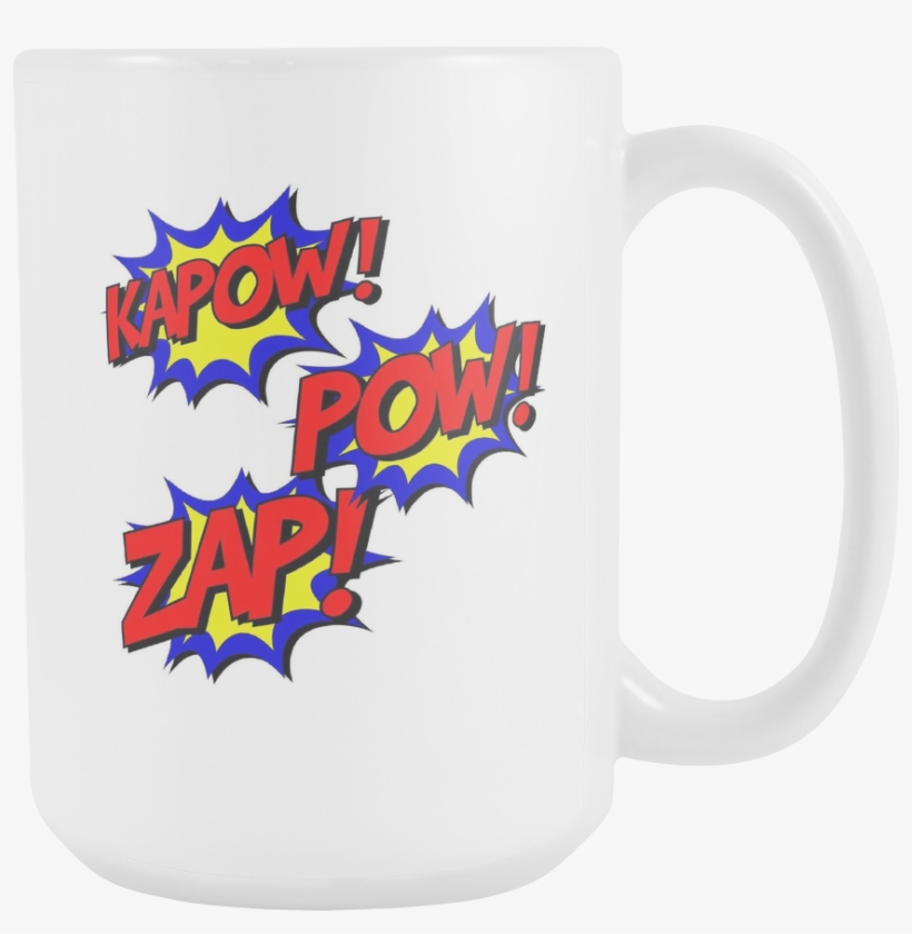 Kapow Zap Pow Comic Book Coffee Mug - Red, Yellow And Blue Kapow! Comic Book Themed Shower, transparent png #1652826