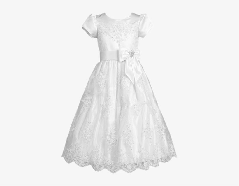 Floral Corded Lace Tulle Overlay Girls First Communion - White Black Dress For Girls, transparent png #1653325