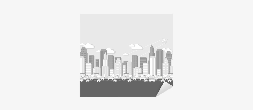 Black And White Cartoon City Landscape Sticker • Pixers® - Drawing, transparent png #1654228