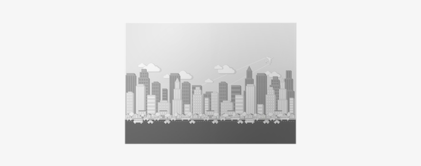 Black And White Cartoon City Landscape Poster • Pixers® - Drawing, transparent png #1654262