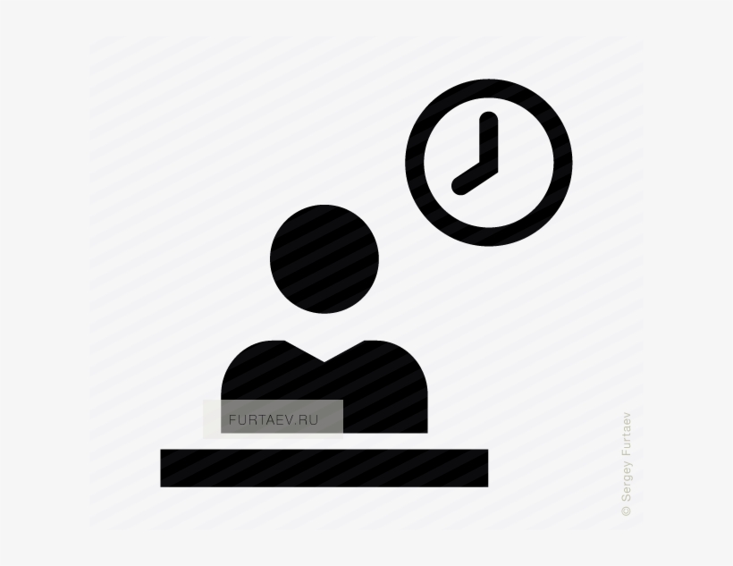 Vector Icon Of Man Sitting At Table Under Clock - Illustration, transparent png #1654711