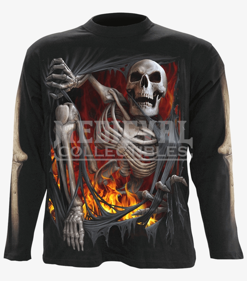 Death Re Ripped Mens Long Sleeve T Shirt - Death Gothic Skull Drawing, transparent png #1655334