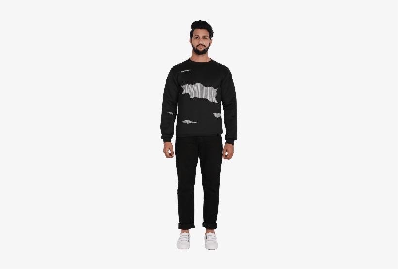 Men Black Ripped Sweatshirt - 680431, transparent png #1656239