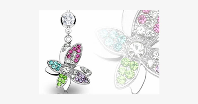Nal7722z - Flying Butterfly Dangle Multicolor Gem Stainless Steel, transparent png #1658966