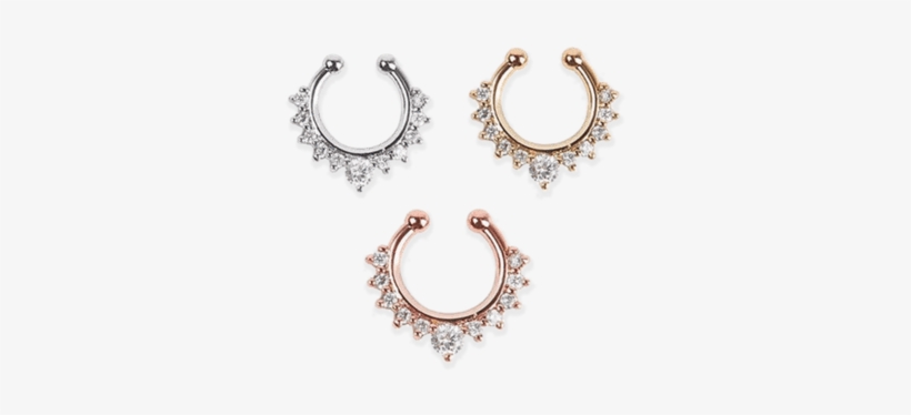Riot Faux Septum Nose Ring - Silver Fake Septum Clicker Nose Ring Rhinestone Non, transparent png #1659426