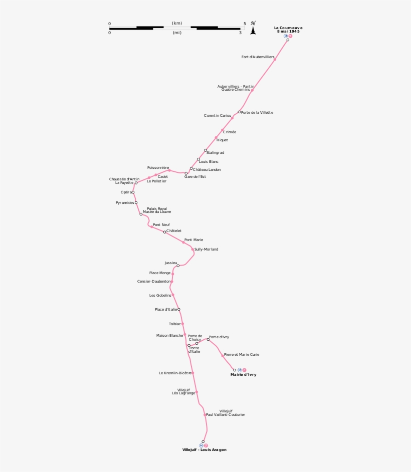 Geographically Accurate Diagram Of Paris Metro Line - Paris Métro Line 7, transparent png #1660807