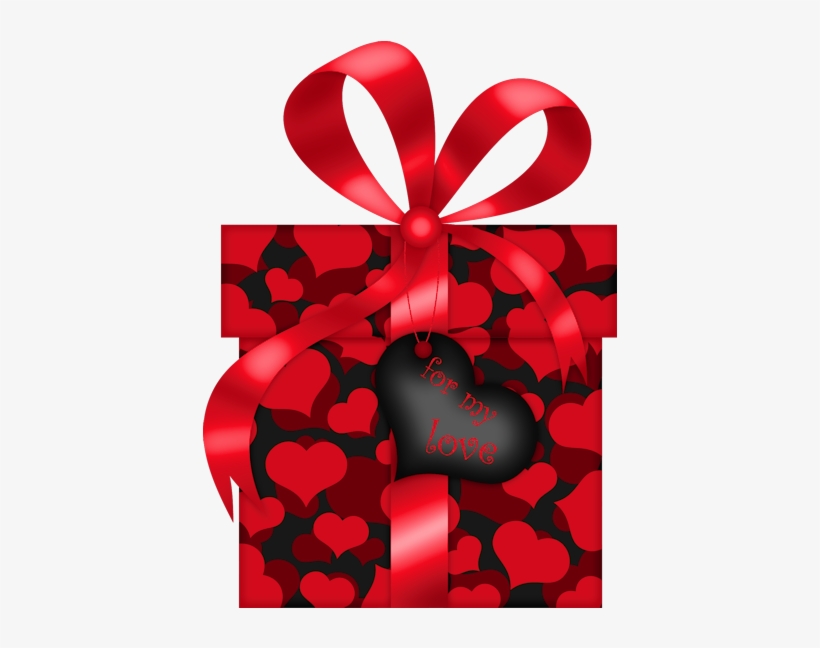 Valentines Day Red And Black Gift With Hearts Png Clipart - Gifts Red And Black Clipart, transparent png #1665404