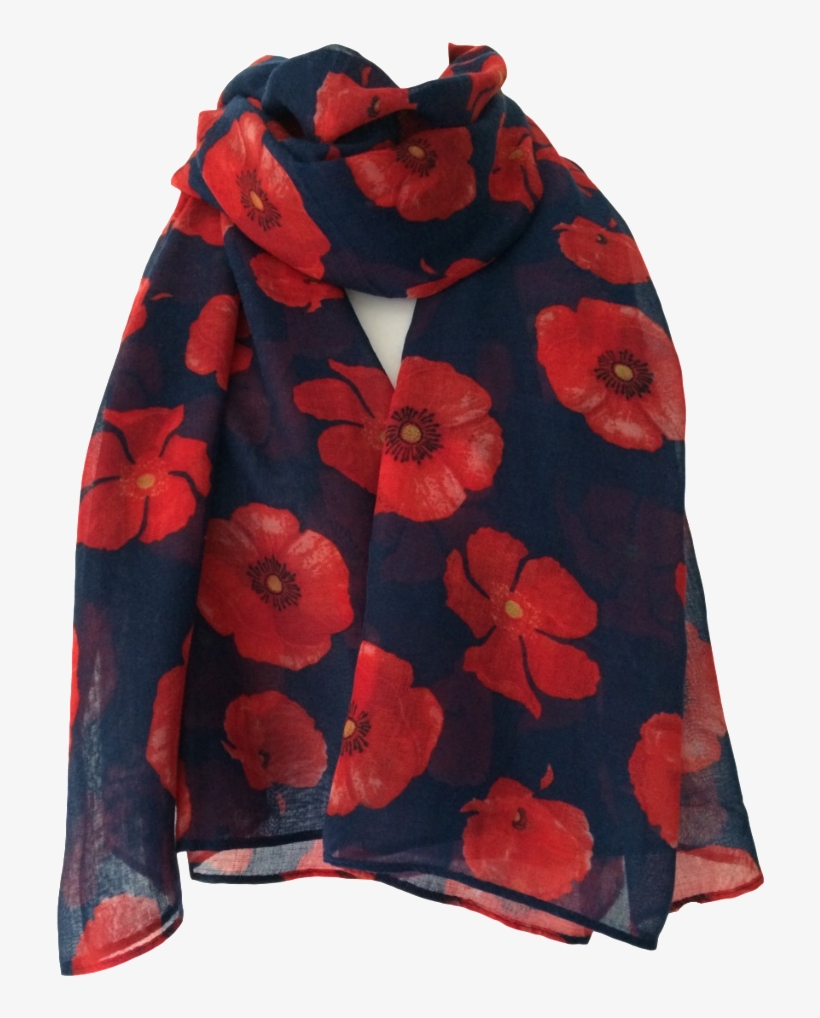 A Blue Poppy Scarf Red Flowers Wrap Ladies Navy Blue - Red And Navy Blue Scarf, transparent png #1666467