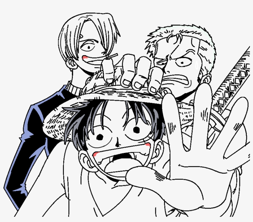 Zoro Sanji Luffy Adoption Lineart By Kawaiijuraculmihawk - Luffy Và Zoro Sanji, transparent png #1668625