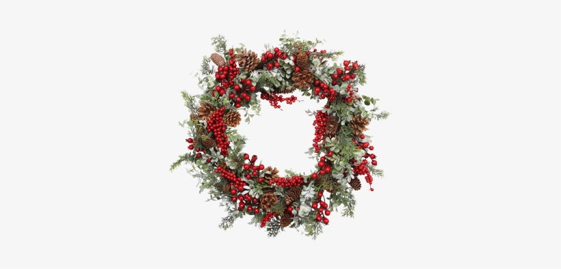 Decorative Wreath With Pine Cones And Red Berries - Wreath, transparent png #1669057