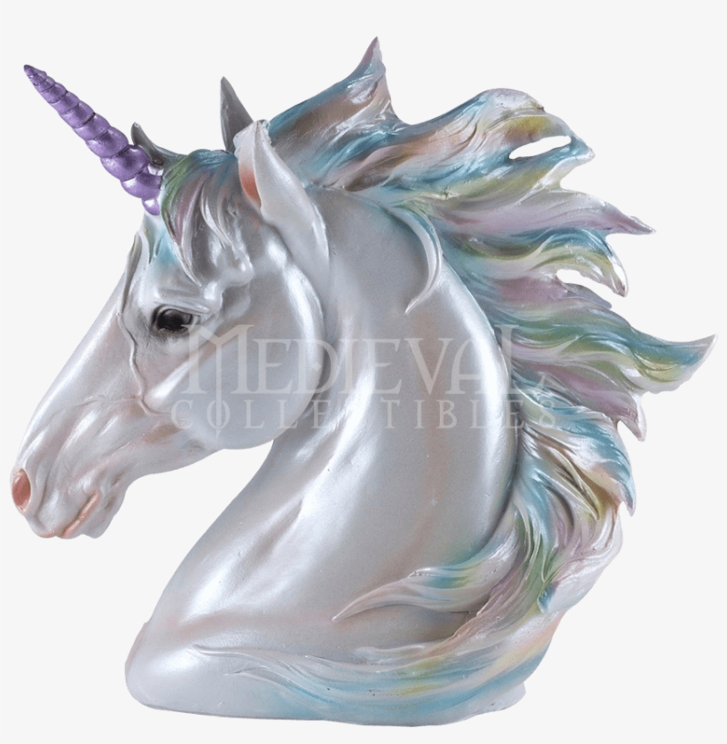 Rainbow Unicorn Head Figurine 7.5" High Resin, transparent png #1670895