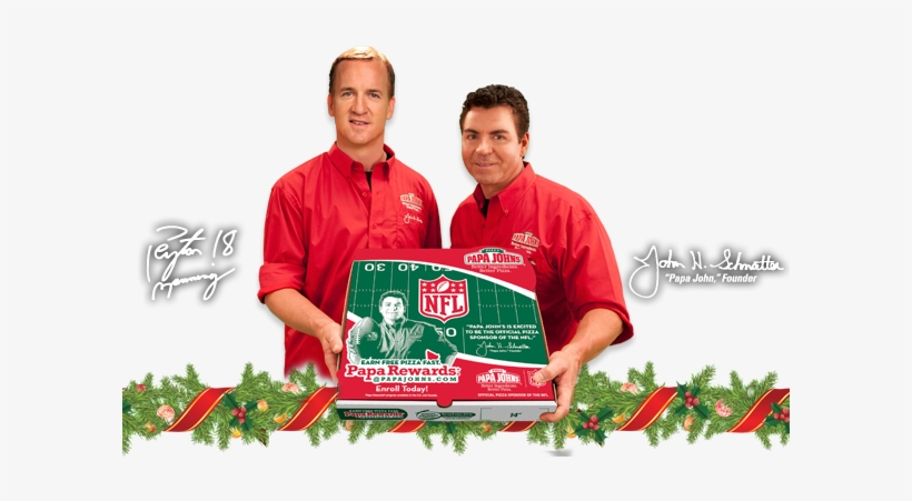 Peyton Manning And "papa" John Holding A Pizza Together - Papa John Peyton Manning, transparent png #1671609
