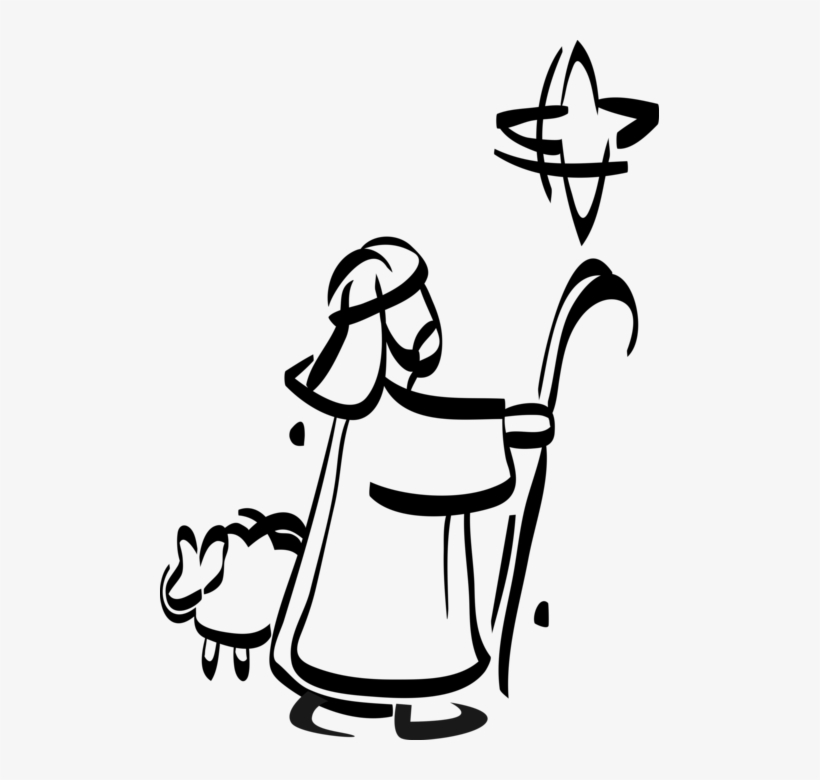 Vector Illustration Of Shepherd Or Sheepherder With - Stern Über Bethlehem Clipart, transparent png #1671883