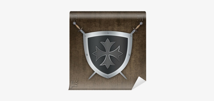Decorative Silver Shield With Maltese Cross And Swords - Escutcheon, transparent png #1672082