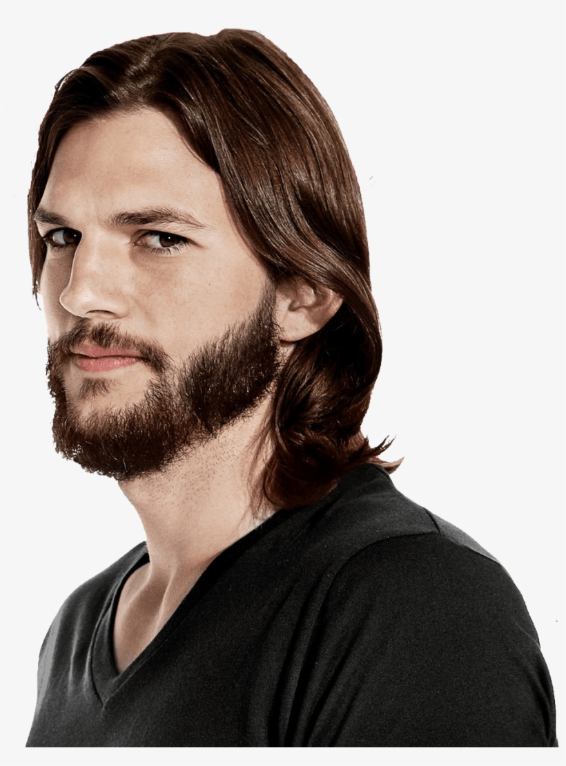 Long Stubble With Long Hair - Ashton Kutcher Men's Health, transparent png #1672955