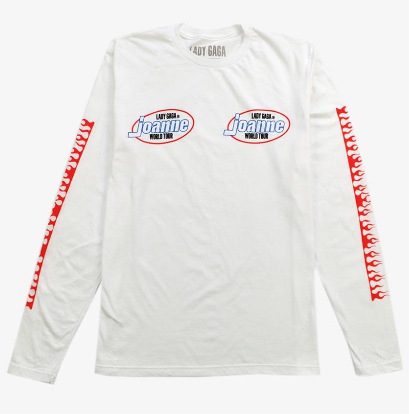 Flames White Long Sleeve T Shirt - Lady Gaga Joanne World Tour Logo, transparent png #1673093