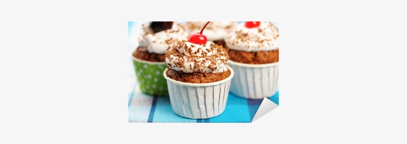 Cupcakes With Whipped Cream And Cherry Sticker • Pixers® - Photography, transparent png #1677267