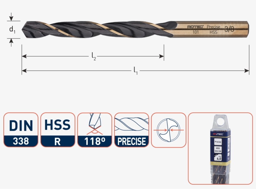 Hss-r Jobber Drill Bit, "precise\ - Hss-g Spiraalboren 12,0mm, transparent png #1678456