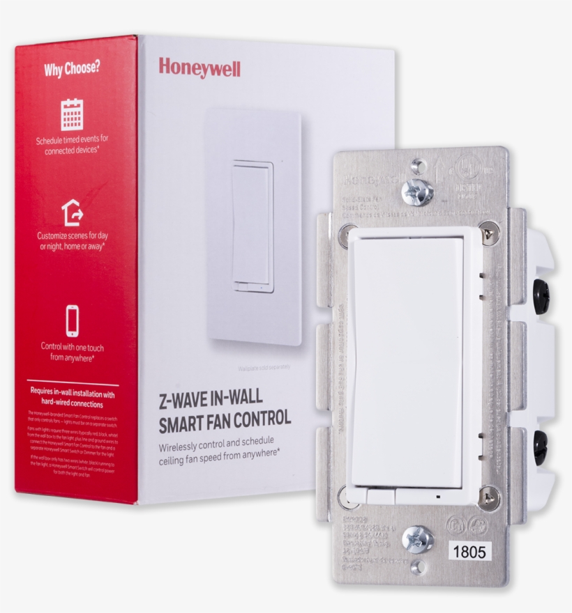 Honeywell Z Wave Plus In Wall Smart Fan Control Product - Z-wave, transparent png #1679283