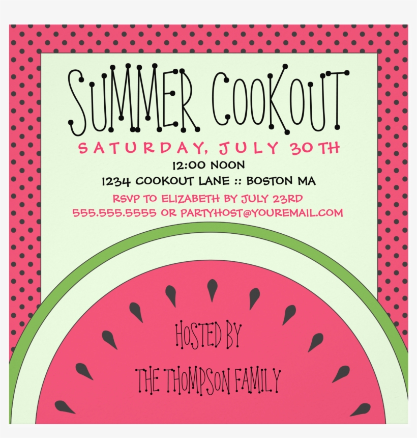 Watermelon Summer Cookout Invitation - Cookout Invitation, transparent png #1685507