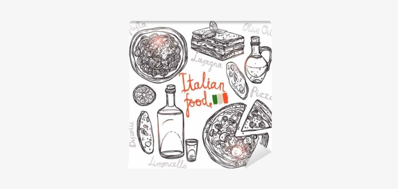 Pizza, Pasta, Lasagna, Olive Oil In Sketch Style - Lasagna Vintage Vector, transparent png #1687553