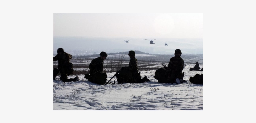 Soldiers Wait On The Snow Covered Ground As Uh-60 Blackhawks - Sea, transparent png #1688198