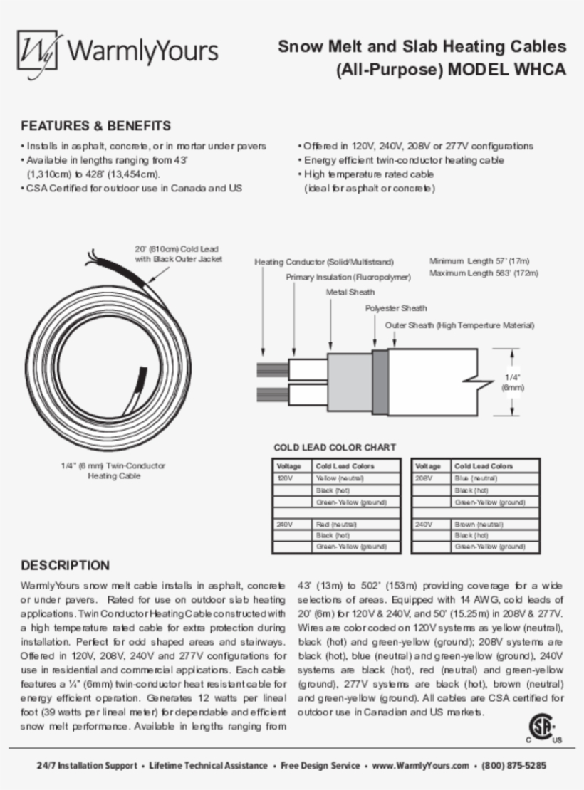 Snow Melt Cables All Purpose Whca 10208 B - Document, transparent png #1688754