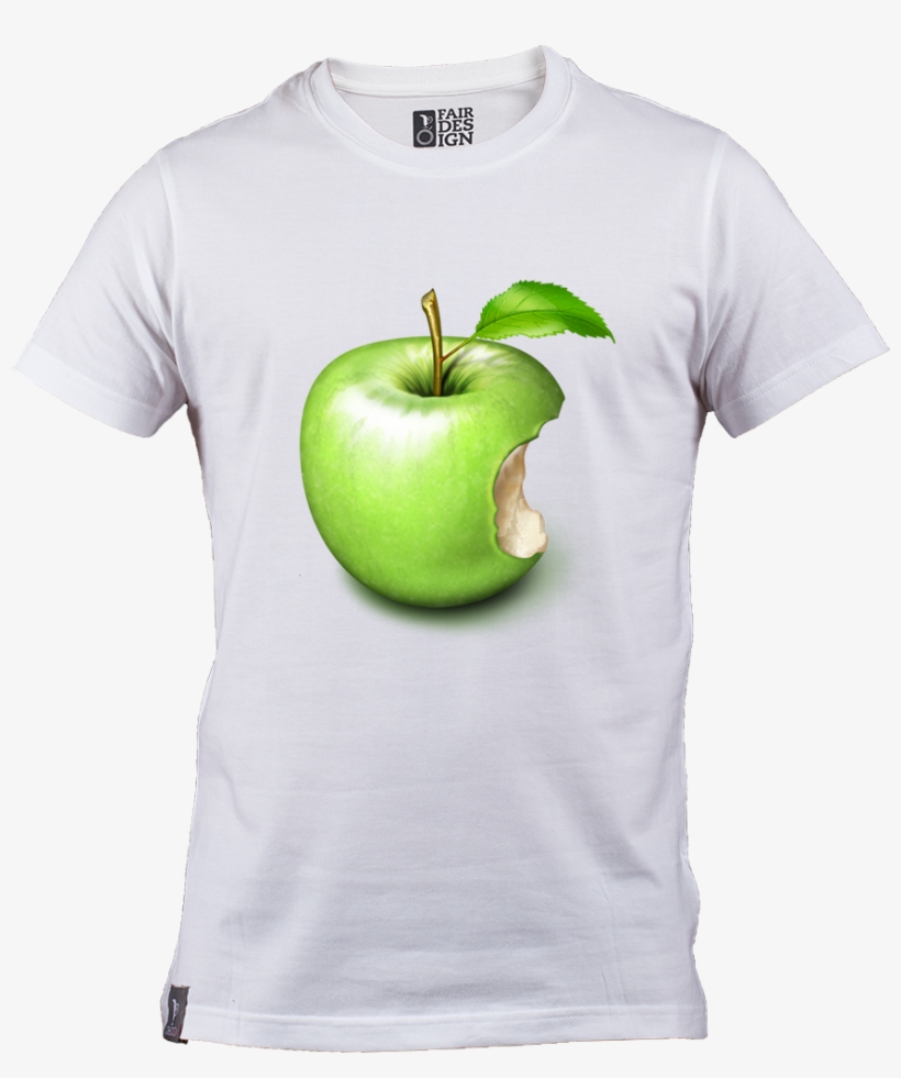 Bitten Green Apple - Plain White Customized T Shirt, transparent png #1693529