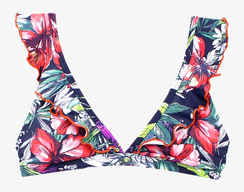 Tropical Ruffle Triangle Brazilian Bikini Top - Bikini, transparent png #1694492