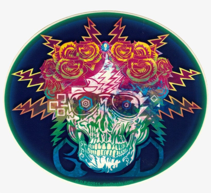 Grateful Dead Electric Skull And Roses - Grateful Dead Electric Skull And Roses Sticker, transparent png #1694561