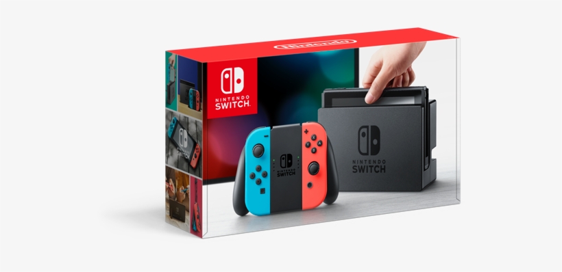 Learn More > - Nintendo Switch With Neon Blue And Neon Red Joy‐con, transparent png #172906