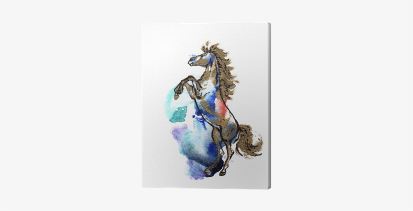 Rearing Horse Black And Gold Drawing On A Watercolor - Watercolor Painting, transparent png #176813