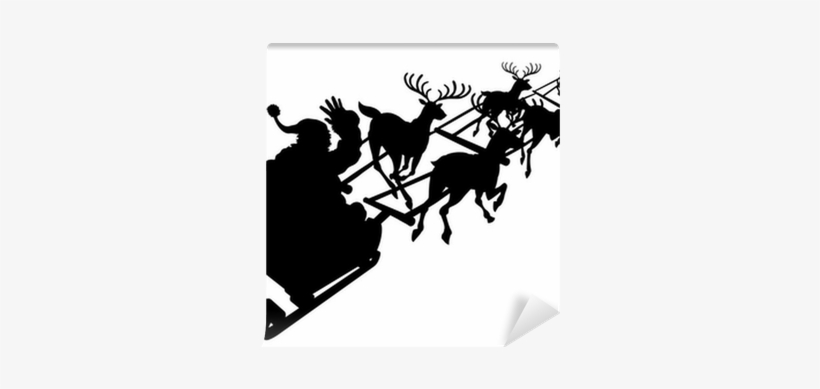 Santa In His Christmas Sled Or Sleigh Silhouette Wall - Free Reindeer And Sleigh Silhouette Clipart, transparent png #1700358
