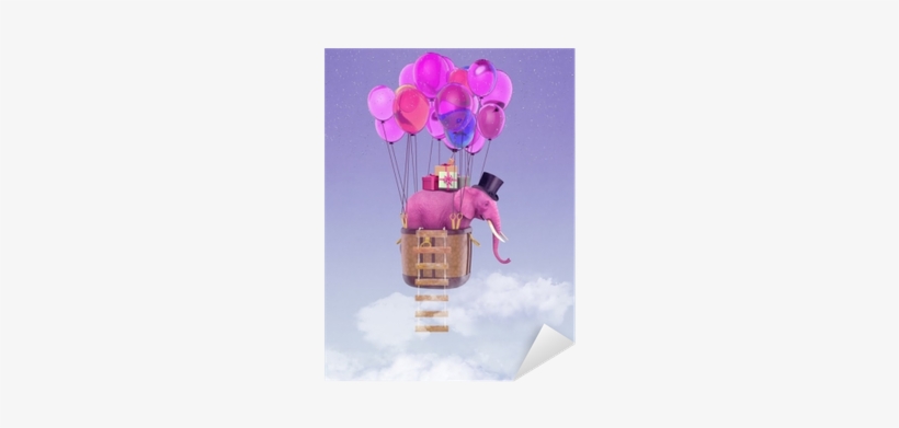 A Pink Elephant Flies On Balloons Across The Sky - Balloon, transparent png #1702090