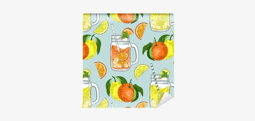 Hand-drawn Seamless Pattern Of Oranges And Slices - Wallpaper, transparent png #1702579