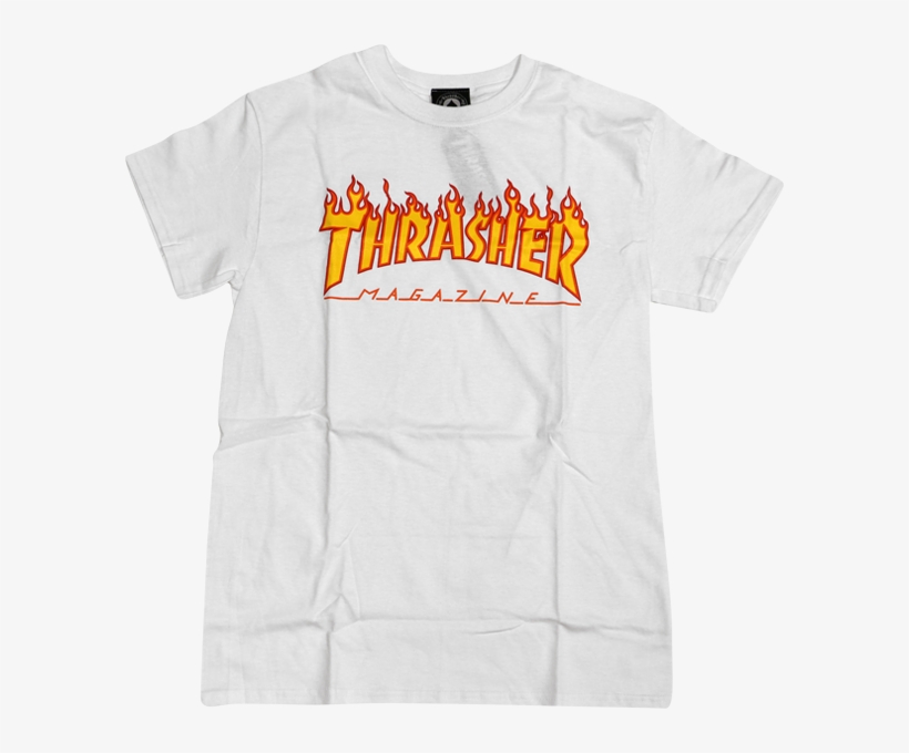 Thrasher Magazine Flame Logo T-shirt - Thrasher Flame Ss L-white, transparent png #1705995