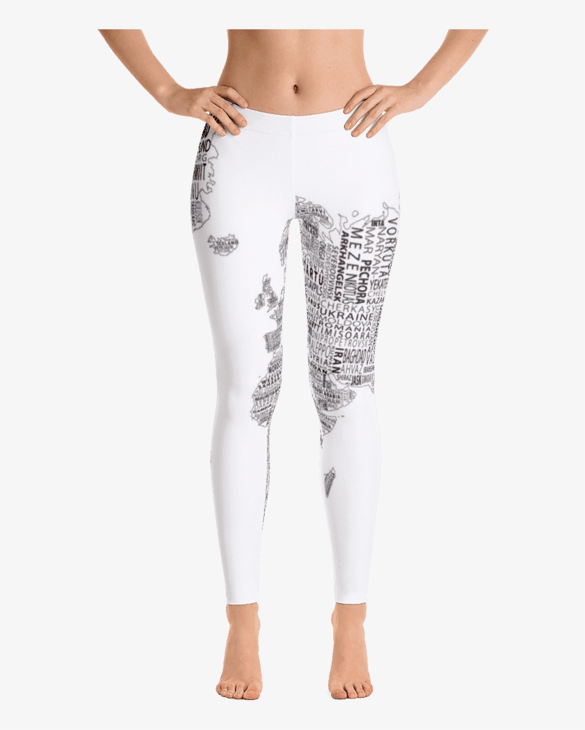 Limited Edition World Map Black & White Printed Leggings - Leggings, transparent png #1707400