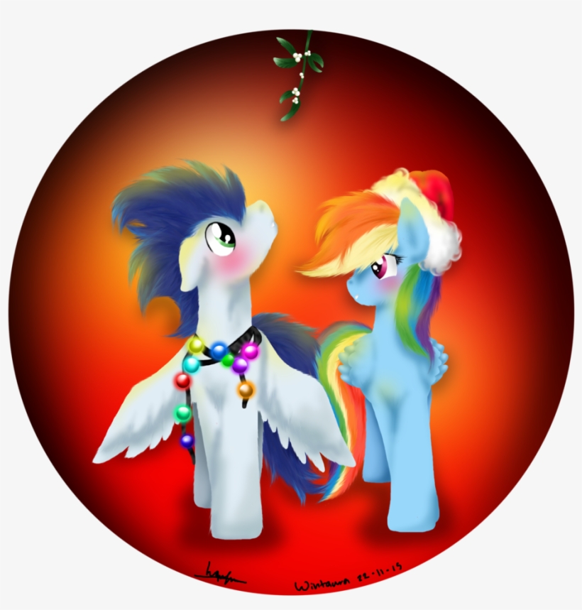 Wintaura, Bauble, Christmas, Cute, Female, Male, Mistletoe, - Mlp Rainbow Dash And Soarin Kiss Mistletoe, transparent png #1711434