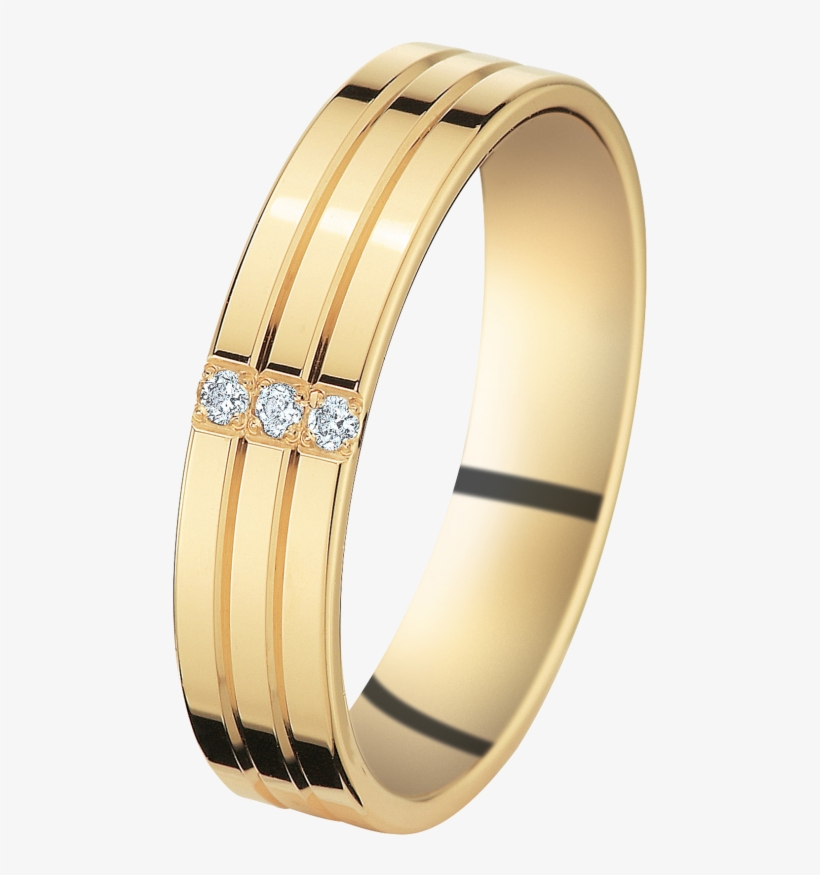 Yellow Gold Wedding Ring With Trilogy Of Diamonds - Ring, transparent png #1712382