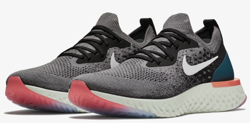 Men's Epic React Flyknit Running Shoe - Nike Epic React Flyknit Gunsmoke Black Geode Teal White, transparent png #1712570