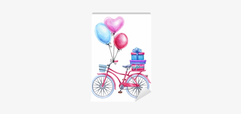 Watercolor Illustration, Bicycle, Balloons, Gift Boxes, - Balloons With Bike Clipart, transparent png #1713720