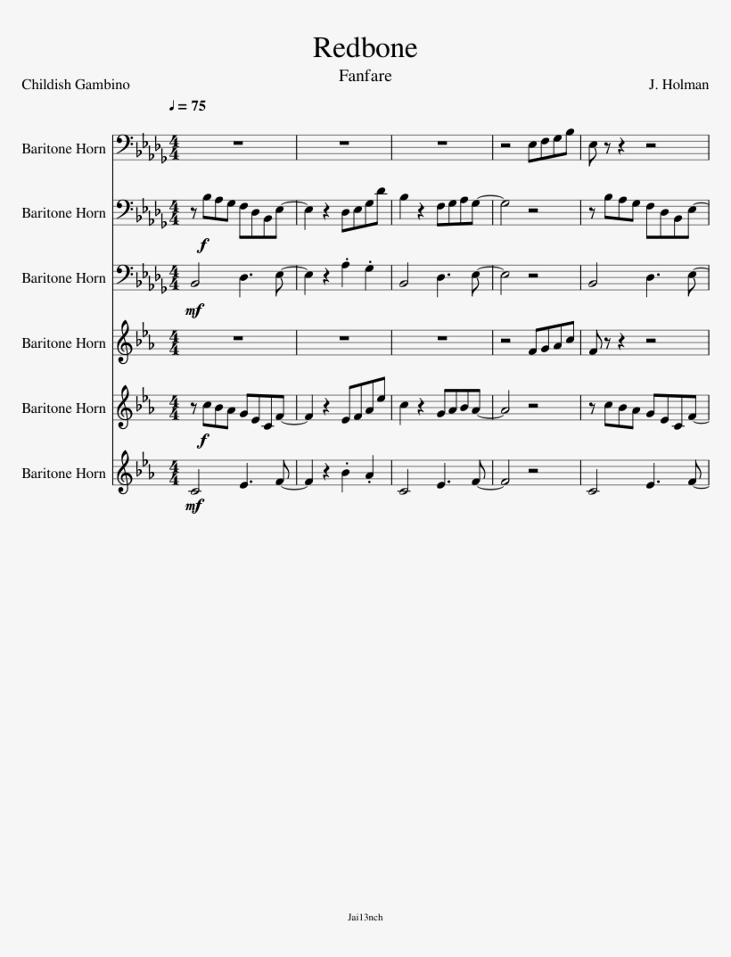 Redbone Childish Gambino Sheet Music - Redbone Bass Clef Sheet Music, transparent png #1717105